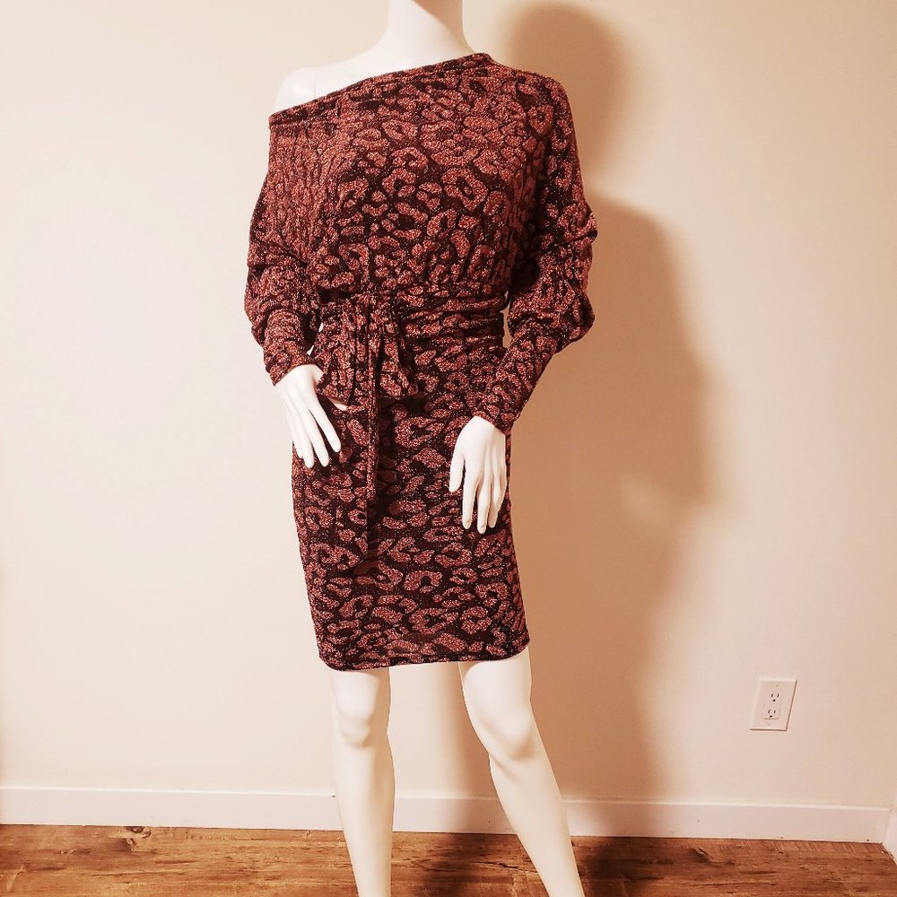 ROSE GOLD Met. LEOPARD Print Stretch OTS Dress~NWT 3 Sizes Avail.**HOT